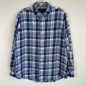 Ralph Lauren Performance Flannel L Classic Fit Blue Plaid Pony Button Up Shirt